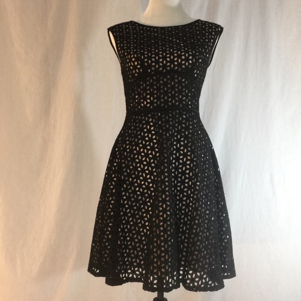 🖤Anne Taylor Loft black eyelet over nude dress